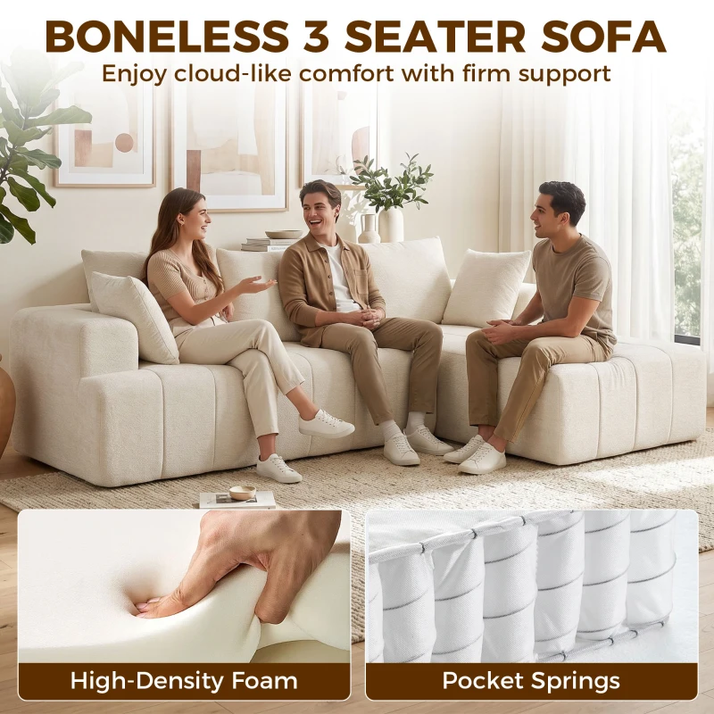 HOMCOM 101" Modular Sectional Sofa with Chaise, Chenille Boneless Cloud Sofa Bed, 3 Seater L-Shaped Couch, No Assembly, Beige