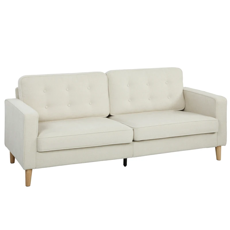 HOMCOM 3 Seater Sofa Upholstered with Padded Cushion Modern Button Tufted Couch with Wood Legs, Cream White