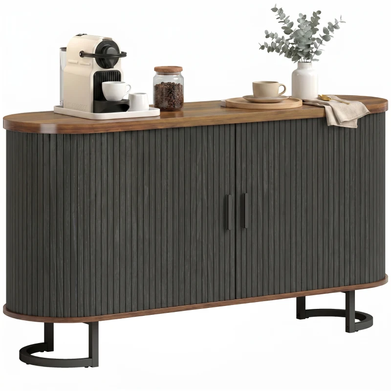 HOMCOM Fluted Sideboard Buffet Cabinet, 55" Modern Coffee Bar Cabinet with Sliding Doors and Adjustable Shelves, Black