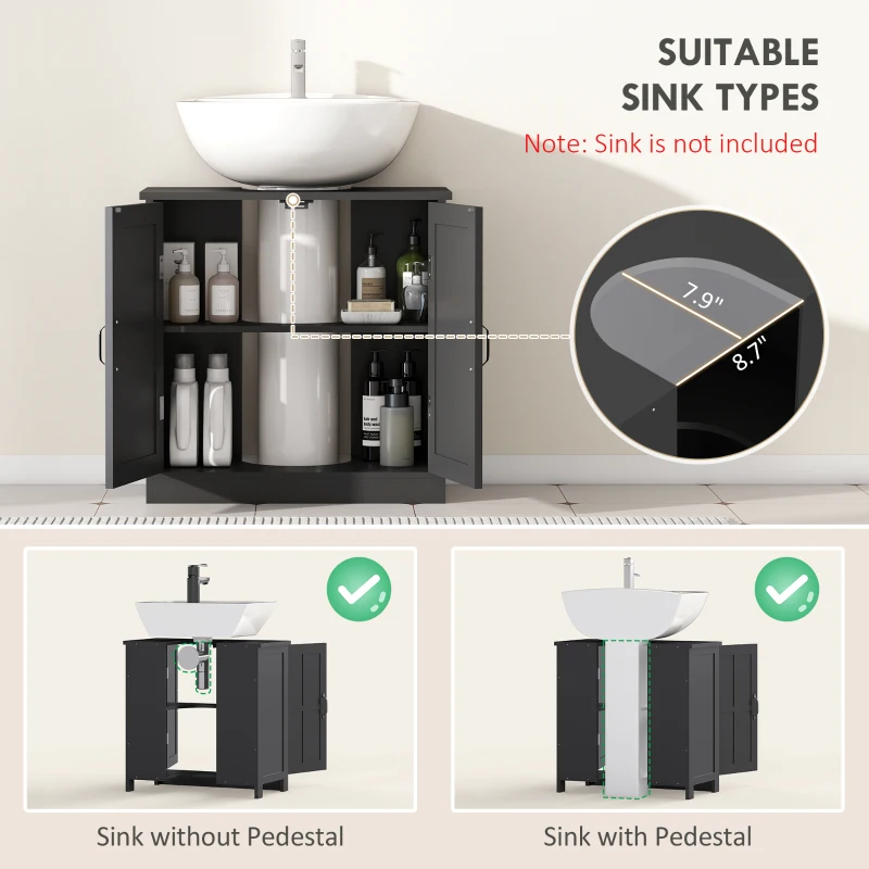 kleankin edestal Under Sink Cabinet, Bathroom Vanity Cabinet Storage with Double Doors and Adjustable Shelf, Black