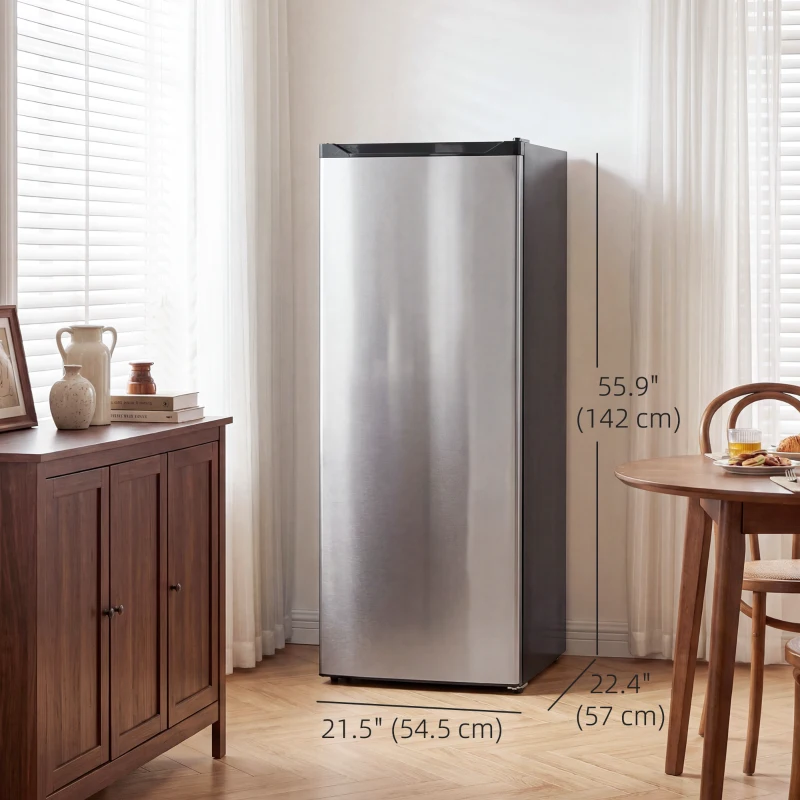 HOMCOM 7.0 Cu.Ft Upright Freezer, Compact Stand Up Freezer with 6 Adjustable Shelves, Reversible Door for Home Office, Silver