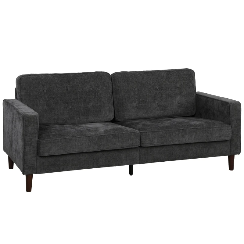 HOMCOM 3 Seater Sofa Upholstered with Padded Cushion Modern Button Tufted Couch with Wood Legs, Dark Grey