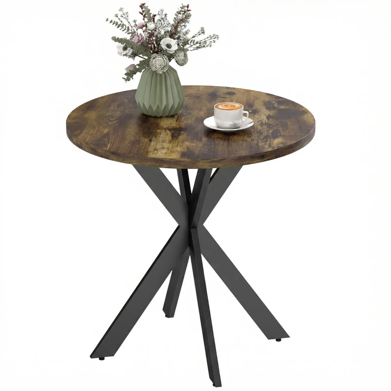 HOMCOM 29" Dining Table, Contemporary Round Kitchen Table with Steel Legs, Rustic Brown