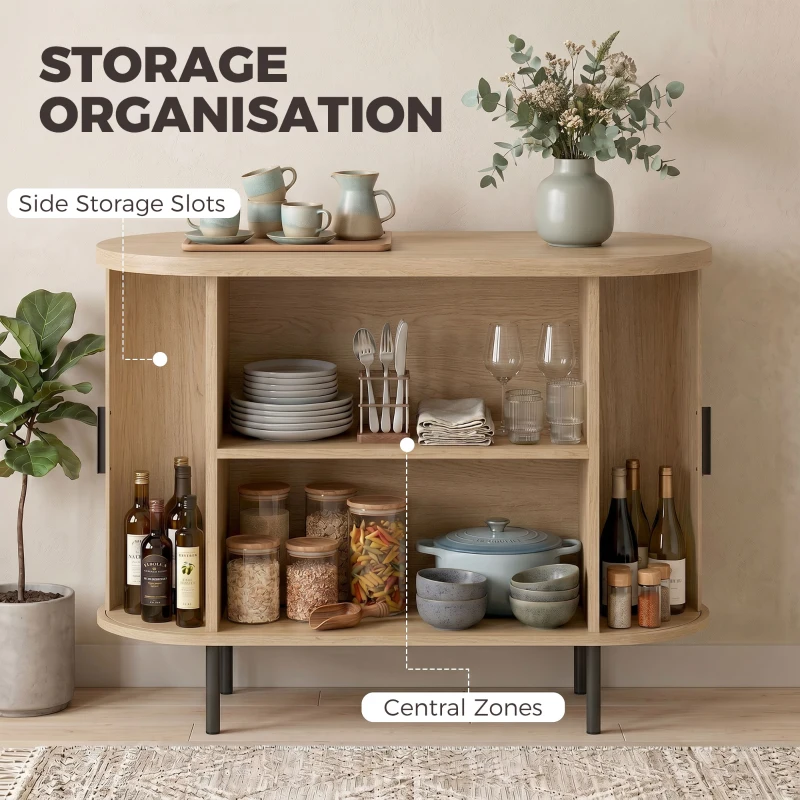 HOMCOM Sideboard Buffet Cabinet with Curved Tambour Doors and Storage, Natural Wood