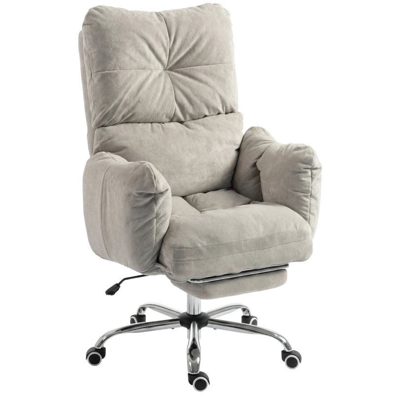 HOMCOM Office Chair with Foot Rest, Ergonomic Reclining Computer Gaming Chair w/ Snow Flannel Fabric, Thick Cushion, Light Grey