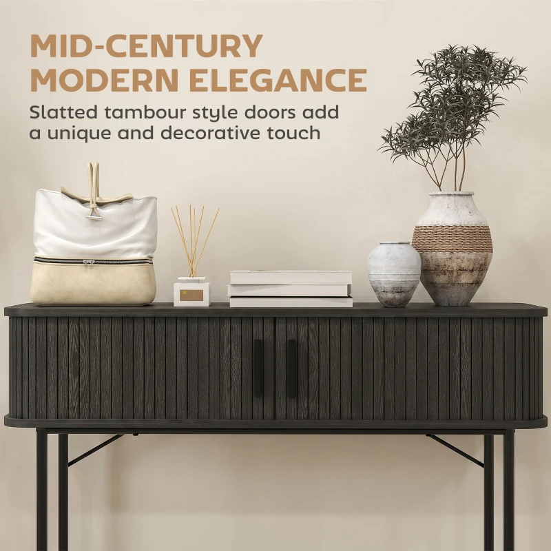 HOMCOM Mid-Century Entryway Table, Narrow Console Table with Storage Compartments for Behind Couch, Living Room, Black