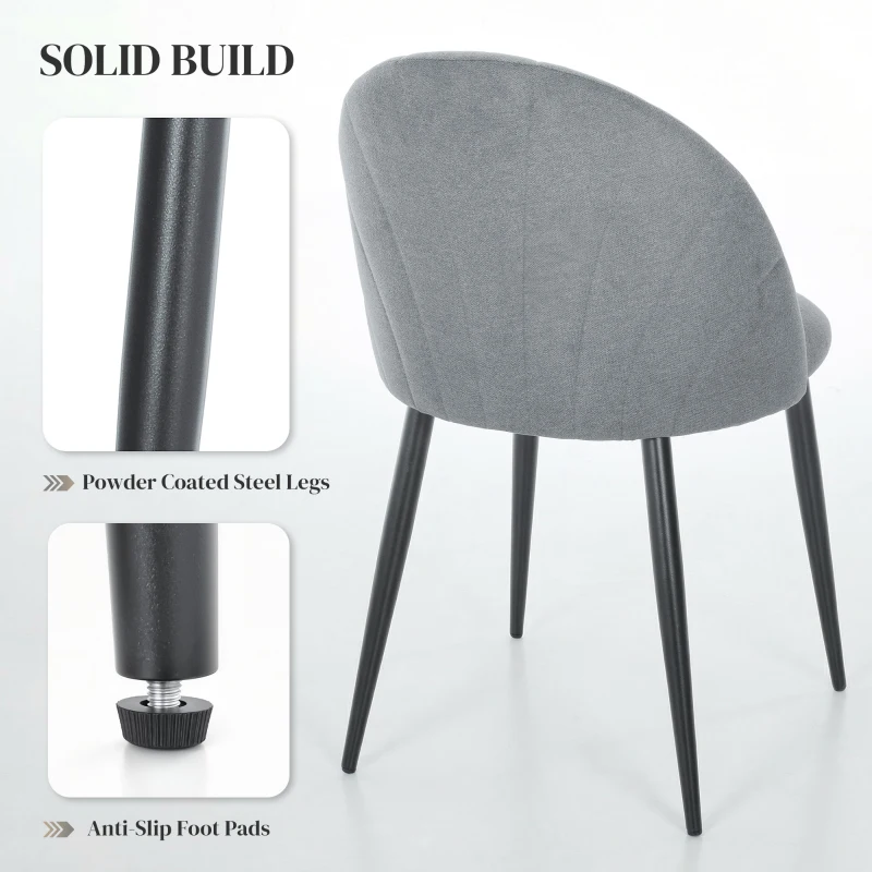 HOMCOM Modern Dining Chairs Set of 4, Upholstered Dining Room Chairs with Metal Legs, Shell Backrest, Padded Seat, Grey