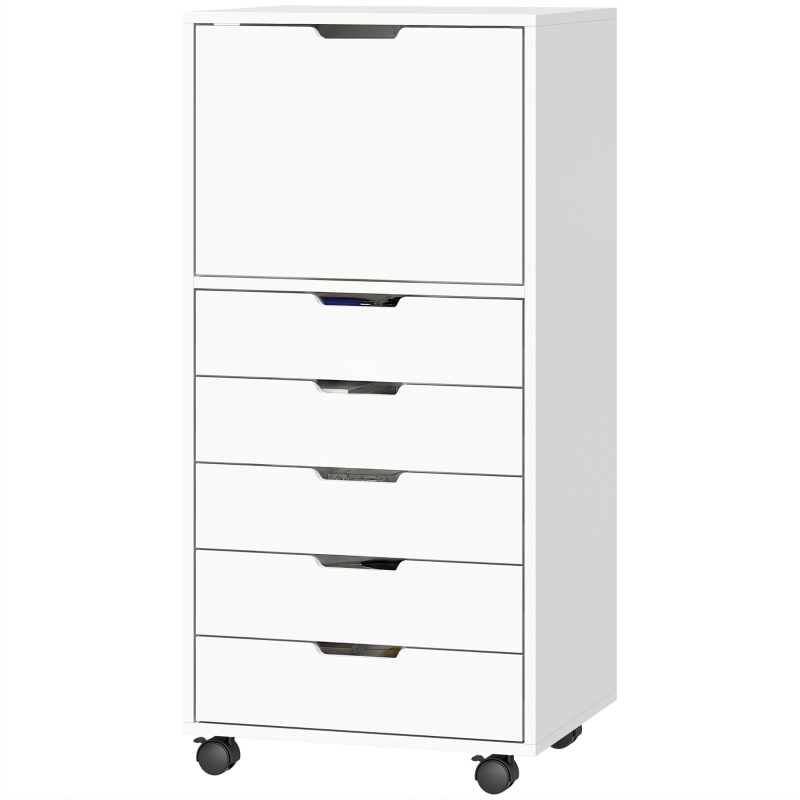 HOMCOM File Cabinet on Wheels Mobile Printer Stand with 5 Drawers for Home Office White