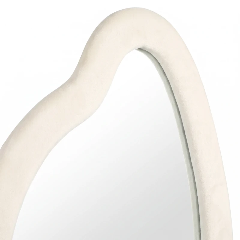 HOMCOM Standing Mirror, 63" x 23.6" Full Length Mirror with Velvet Padded Frame and Arched Top, Cream White