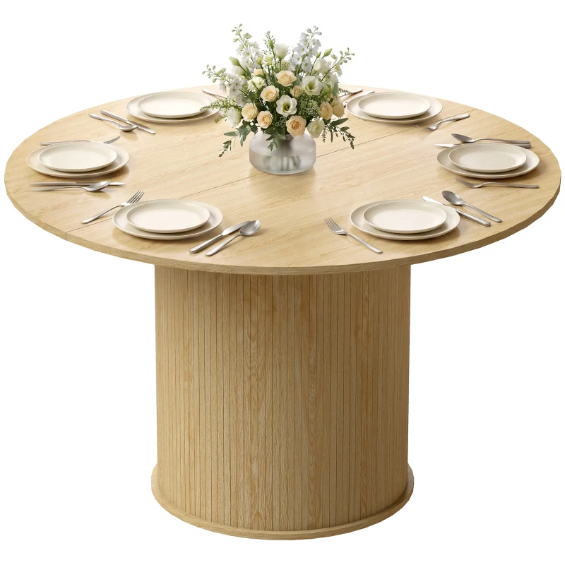 HOMCOM Round Dining Table for 4-6, 47 Inch Kitchen Table with Fluted Pedestal Base, for Kitchen Living Room Dining Room, Natural