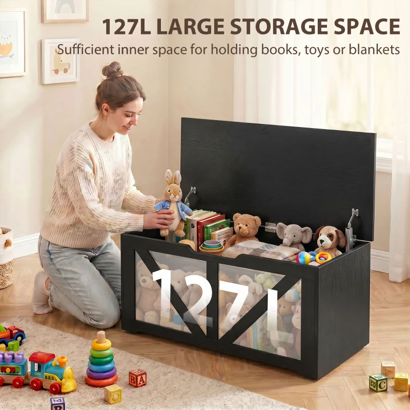 HOMCOM 39.4 Inches Storage Chest, Storage Trunk with 2 Safety Hinges for Living Room, White Wood Grain