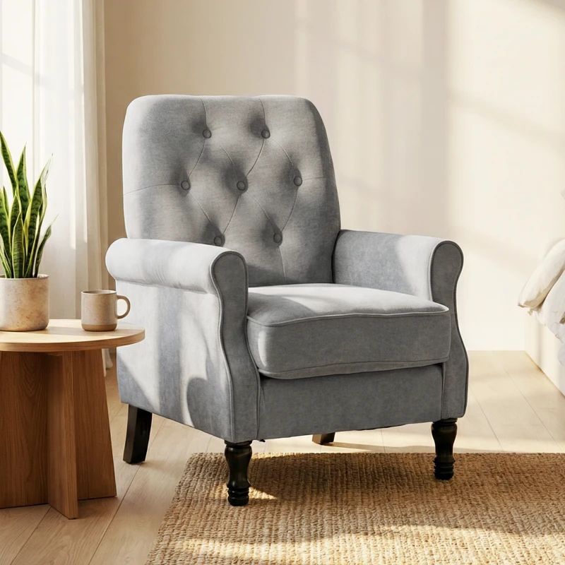 HOMCOM Accent Chair, Mid-Century Modern Armchair with Thick Padded Seat, Spring Cushion, Solid Wood Legs, Grey