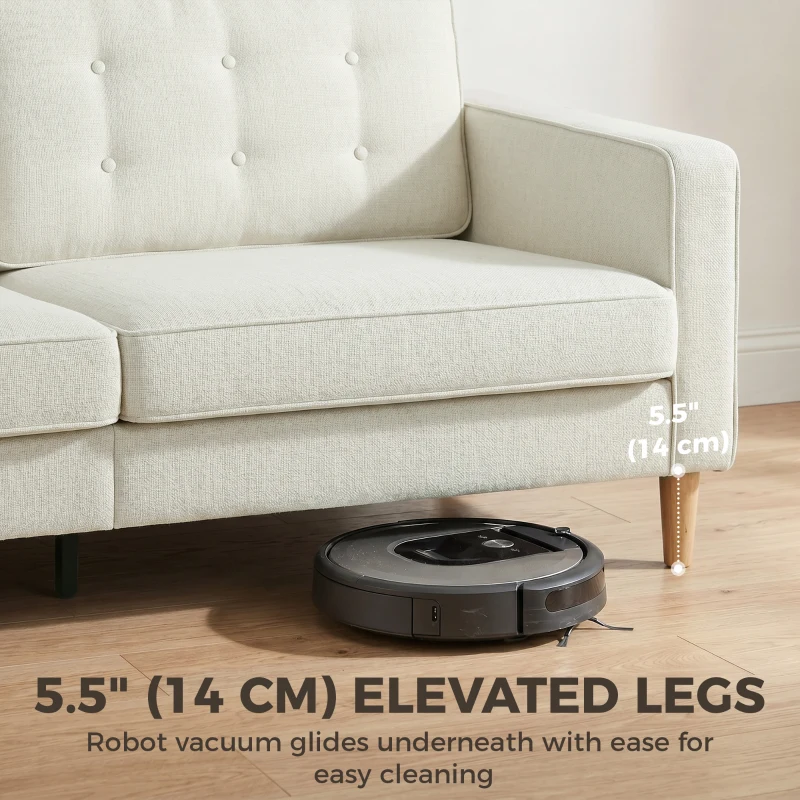 HOMCOM 3 Seater Sofa Upholstered with Padded Cushion Modern Button Tufted Couch with Wood Legs, Cream White