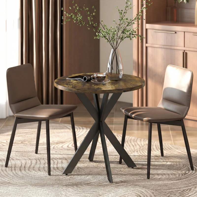 HOMCOM 29" Dining Table, Contemporary Round Kitchen Table with Steel Legs, Rustic Brown