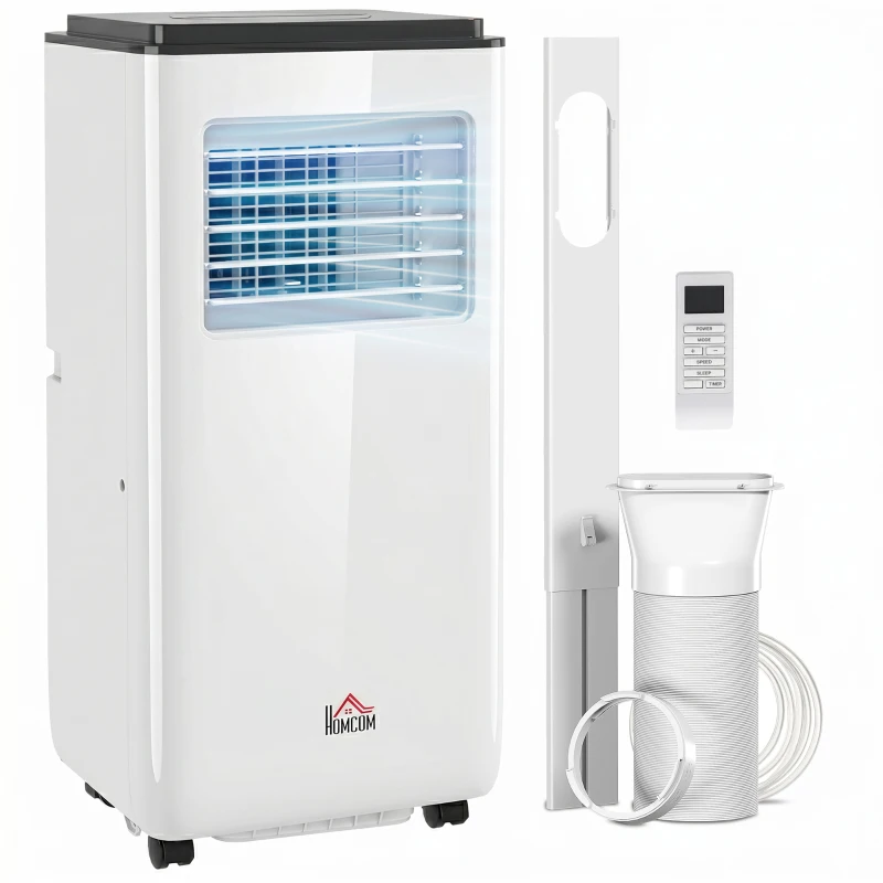 HOMCOM 10,000 BTU Moible Air Conditioner 440 Sq. Ft., Dehumidifier Fan Auto Sleep with 24H Timer On/Off, Window Kit, White