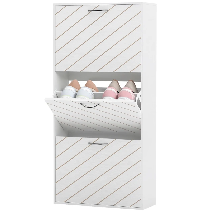 HOMCOM Shoe Storage Cabinet with 3 Flip Drawers, Narrow and Slim, 9-12 Pair of Shoes Organizer for Hallway, Entryway, White