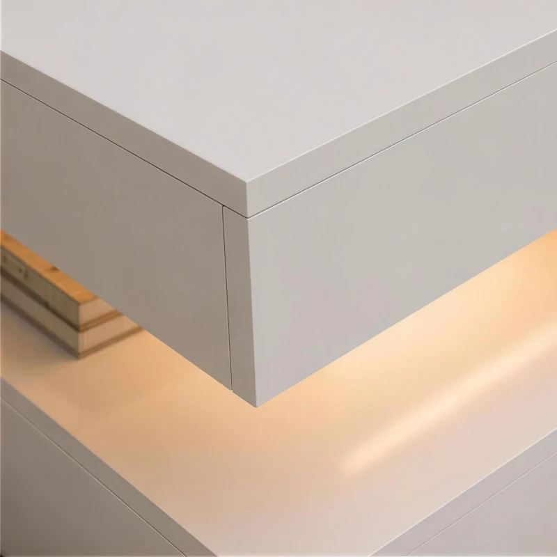 HOMCOM LED Coffee Table with Storage, 2-Tier Modern Center Table with Open Shelf and Remote for Living Room, High Gloss White