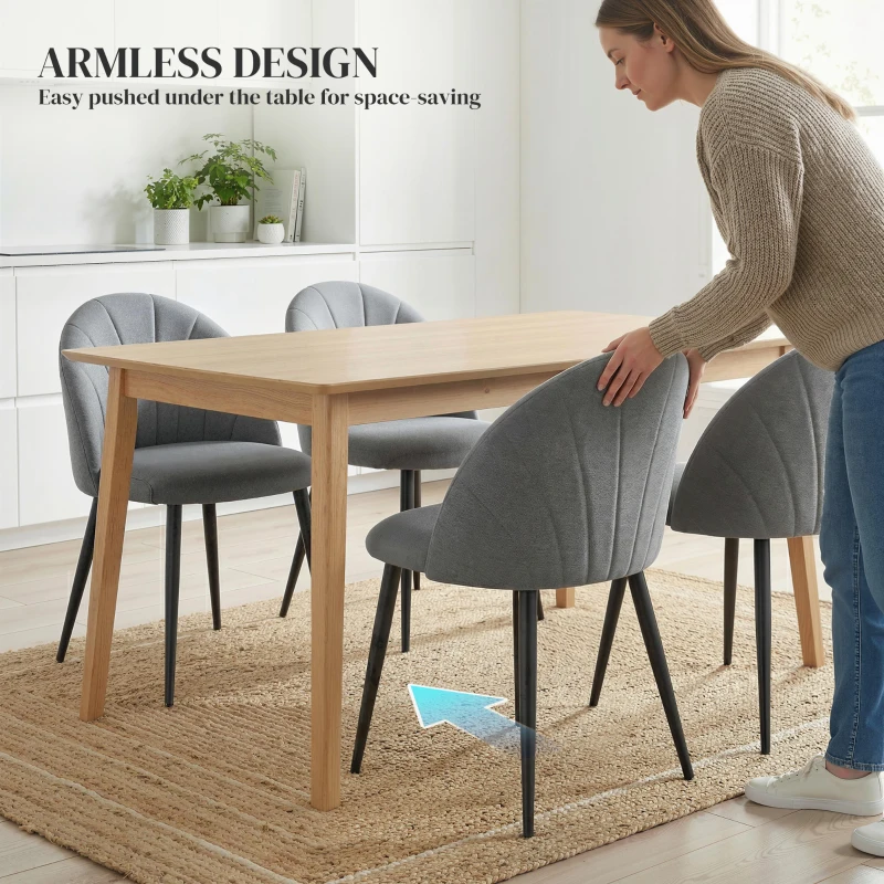HOMCOM Modern Dining Chairs Set of 4, Upholstered Dining Room Chairs with Metal Legs, Shell Backrest, Padded Seat, Grey