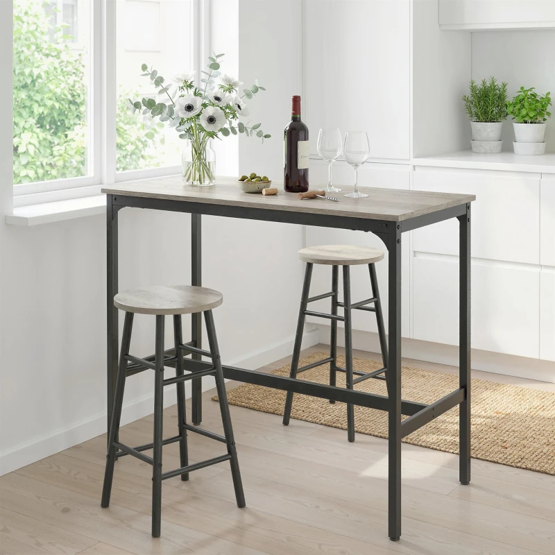 HOMCOM 3-Piece Counter Height Bar Table and Chairs, Dining Table and Chairs Set for 2, Pub Table and Chairs