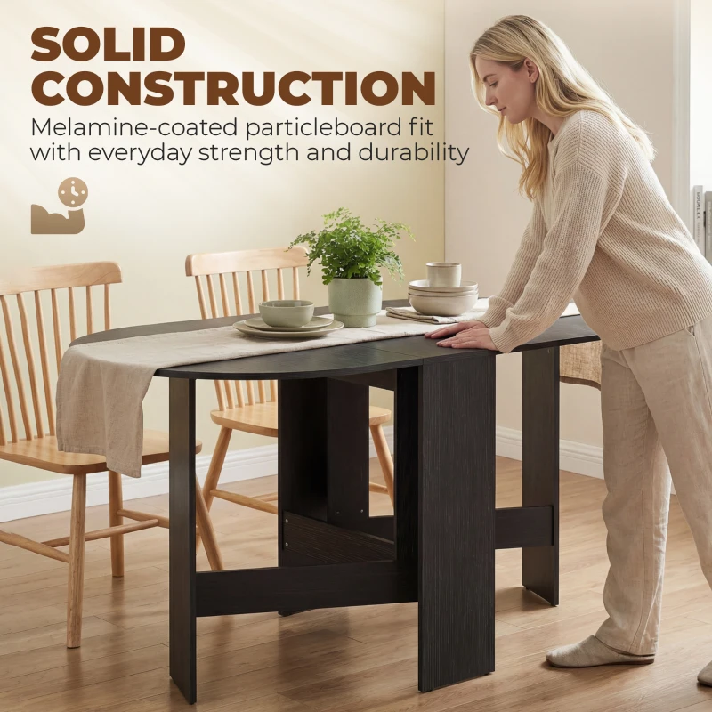 HOMCOM Oval Folding Dining Table, Space Saving Drop Leaf Kitchen Table for Dining Room, Living Room, Black