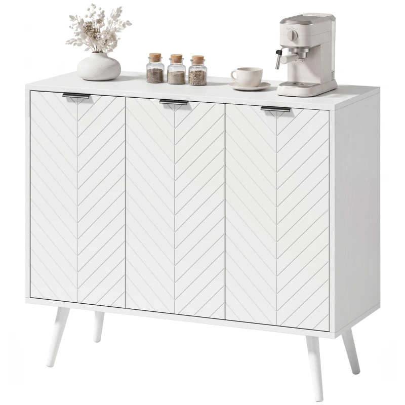 HOMCOM Modern Sideboard and Buffet, Dining Room Cabinet with Adjustable Shelves and 3 Doors, White