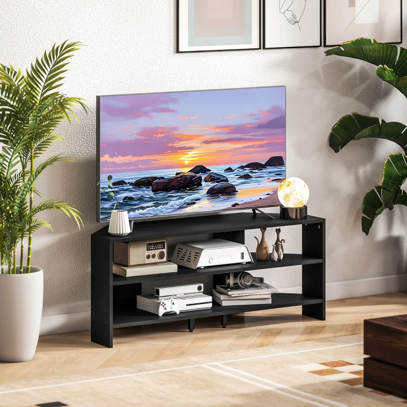 HOMCOM Corner TV Stand, Modern TV Table with 2 Open Shelves for 47 Inch TV, Entertainment Center for Living Room, Black