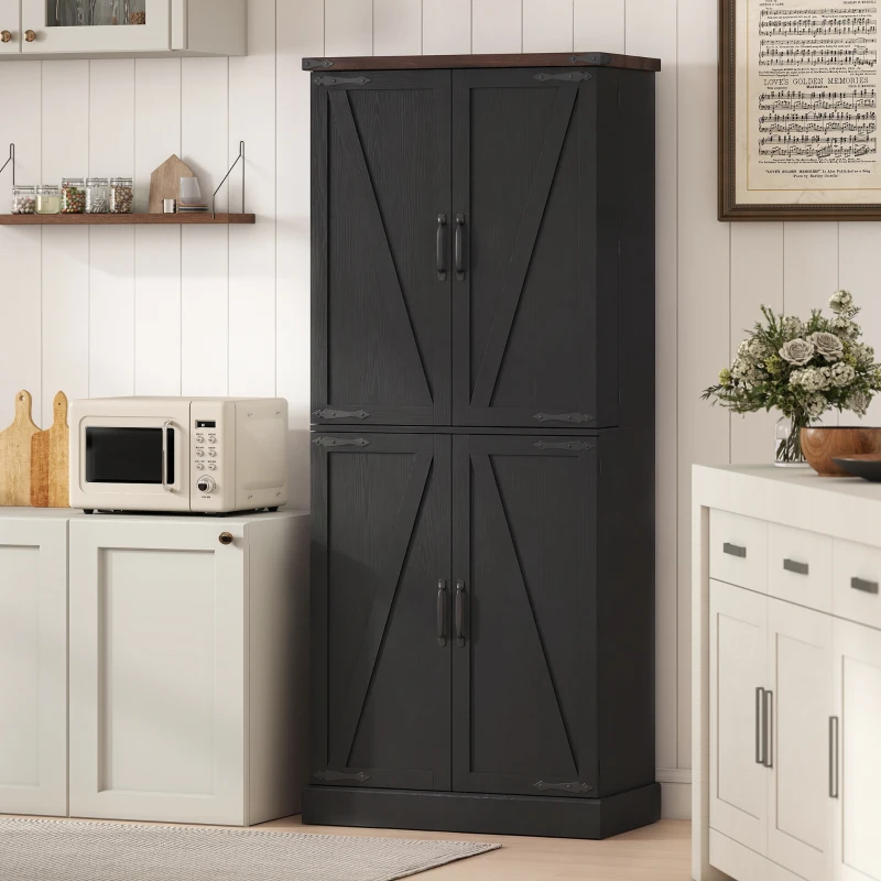 HOMCOM 72" Tall Kitchen Pantry Cabinet, Farmhouse Storage Cabinet with 8 Door Racks and Adjustable Shelves, Black