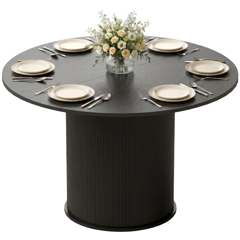 HOMCOM Round Dining Table for 4-6, 47 Inch Kitchen Table with Fluted Pedestal Base, for Kitchen Living Room Dining Room, Black