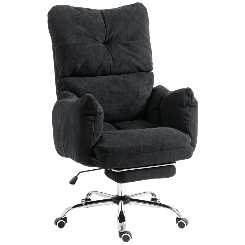HOMCOM Office Chair with Foot Rest, Ergonomic Reclining Computer Gaming Chair w/ Snow Flannel Fabric, Thick Cushion, Black
