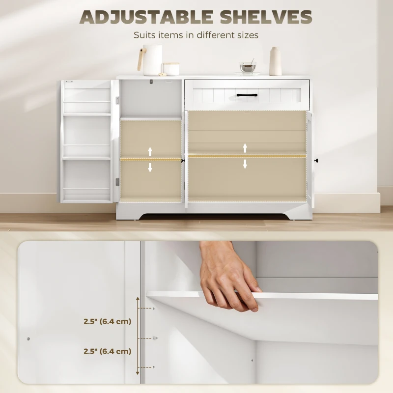 HOMCOM 44" Modern Kitchen Storage Cabinet with Drawer, Adjustable Shelves, Small Kitchen Pantry with Door Racks, White