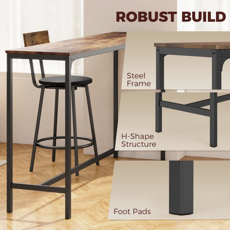 HOMCOM Bar Table Set Counter Height Barstools Set of 4 PU Cushioned Seats Rustic Brown
