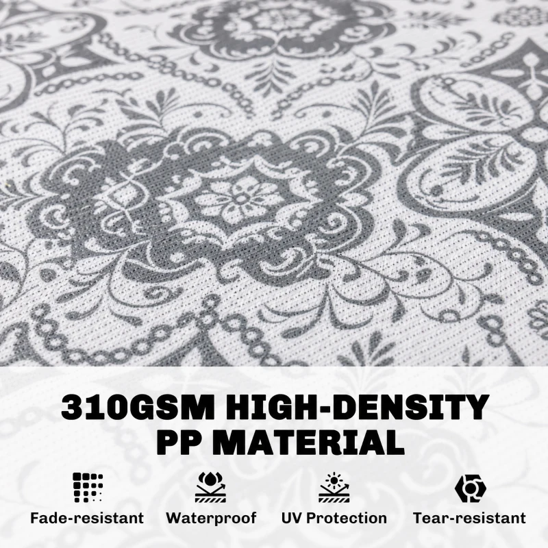 Outsunny Portable Outdoor Rug with Carry Bag, 9' x 12' Reversible Mat, Waterproof Plastic Straw RV Rug for Backyard, Deck, Picnic, Beach, Camping, Gray & White Flower