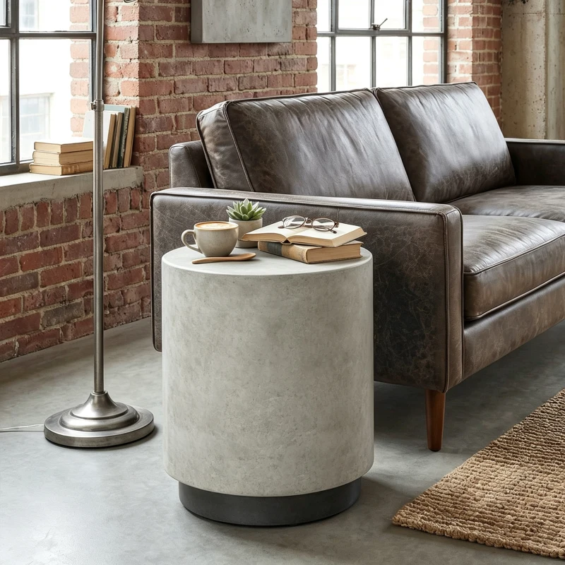 HOMCOM Lightweight Accent Table with Concrete Finish, Round Side Table with 4 Adjustable Feet for Indoor, Outdoor, Gray