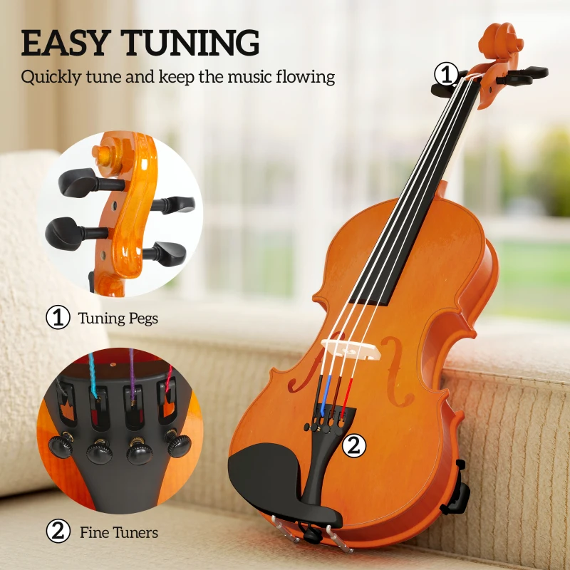 HOMCOM 4/4 Full Size Violin, Wood Acoustic Violin Set for Beginners, Adults, with Case, Rosin, Shoulder Rest, Brown