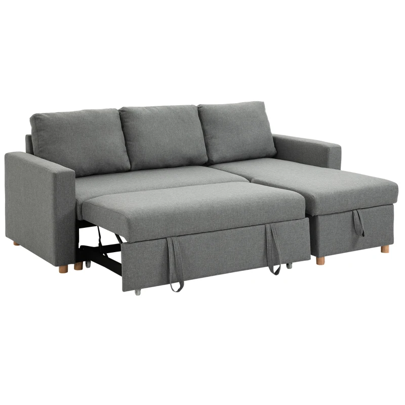 HOMCOM 83" Sofa Bed, Pull Out Sleeper L Shaped Sectional Couch with Reversible Storage Chaise, Wide and Deep Seat, Light Grey