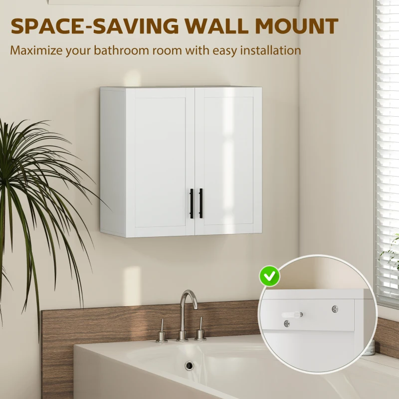 HOMCOM Simple Medicine Cabinet Wall Mounted, Bathroom Wall Cabinet with 2 Doors and Adjustable Shelf Storage, White