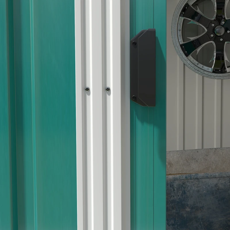 Outsunny 5'x7' Lean-to Garden Tool Shed with Foundation, Galvanized Metal Shed with Sliding Door and 2 Vents, Green