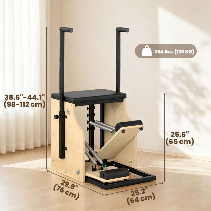 Soozier Pilates Chair, Wunda Chair with Resistance Bands, Wheels, Adjustable Handles & Springs, Wooden Pilates Reformer Machine