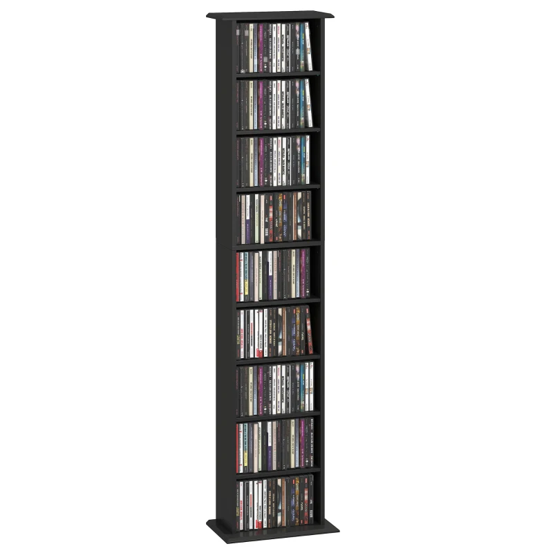 HOMCOM 9-Tier DVD Shelf with 7 Adjustable Shelves, Slim CD Shelf, Holds 252 CDs, 147 DVDs or 189 Blu-rays, Black