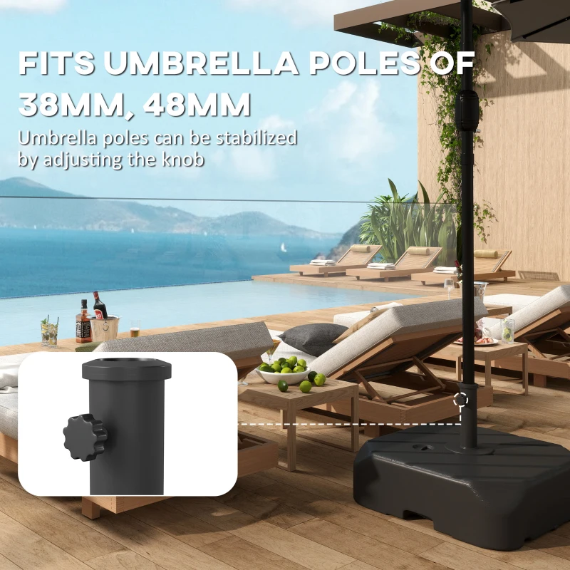 Outsunny Patio Umbrella Base with Wheels, Telescopic Handle, 158 lb Sand/99 lb Water Filled Outdoor Patio Umbrella Stand, Black