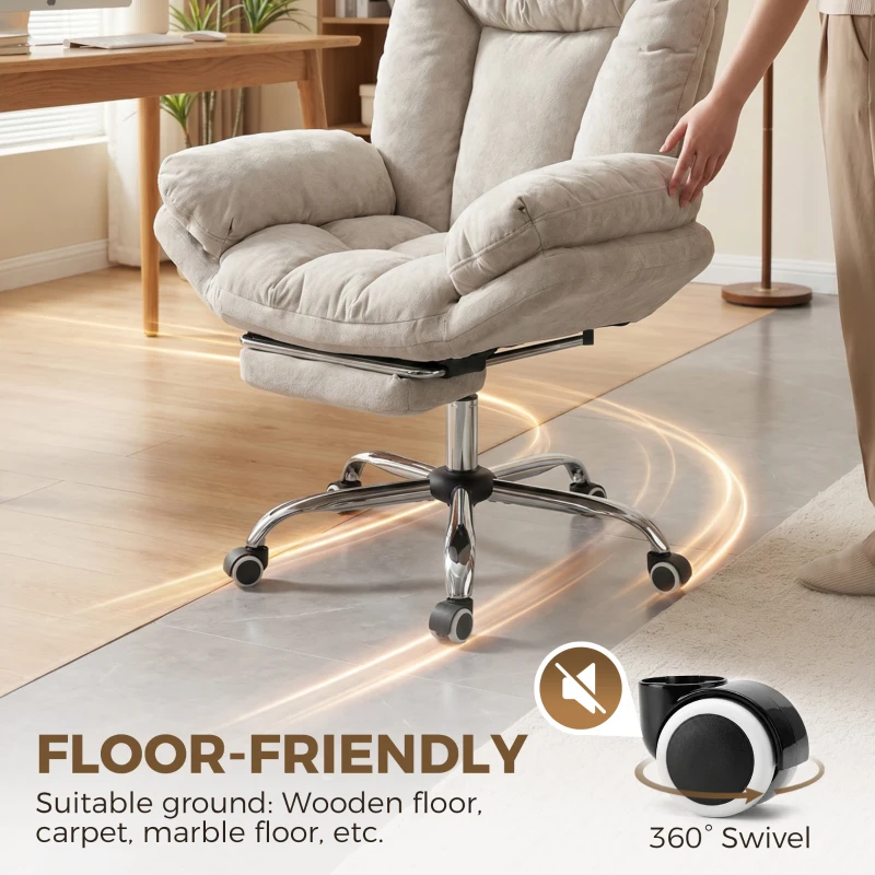 HOMCOM Criss Cross Chair with Wheels, Waterfall Armrests, Overstuffed Wide Office Chair with Footrest, Light Grey