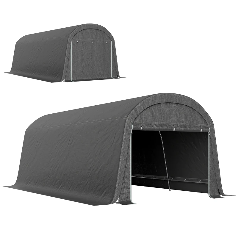 Outsunny 10' x 20' Portable Shed, Motorcycle Bike Tent with Roll-up Door, Galvanised Steel Frame for Garden Tools, Dark Grey