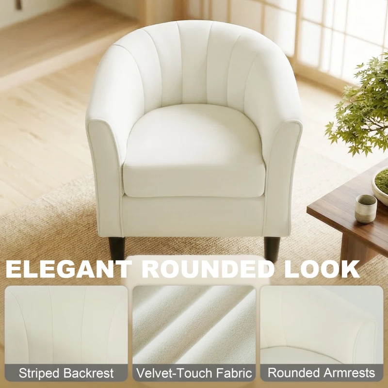 HOMCOM Accent Chair Modern Upholstered Living Room Chair with Ottoman and Pocket Spring Cushion Cream White