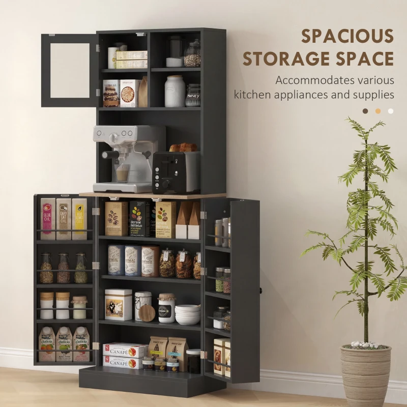 HOMCOM 66.5" Tall Kitchen Pantry Cabinet, Kitchen Hutch, Microwave Cabinet with Adjustable Shelves for Dining Room, Black