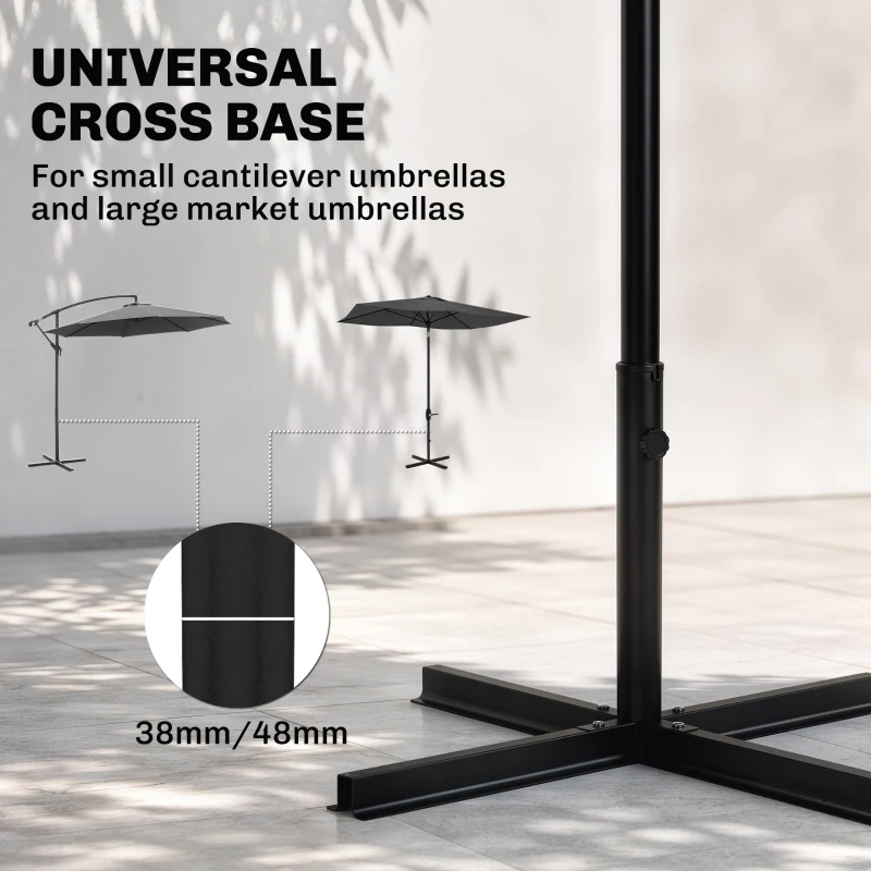 Outsunny Outdoor Universal Cross Brace Stand for Small Offset Umbrella or Large Market Umbrella, Black