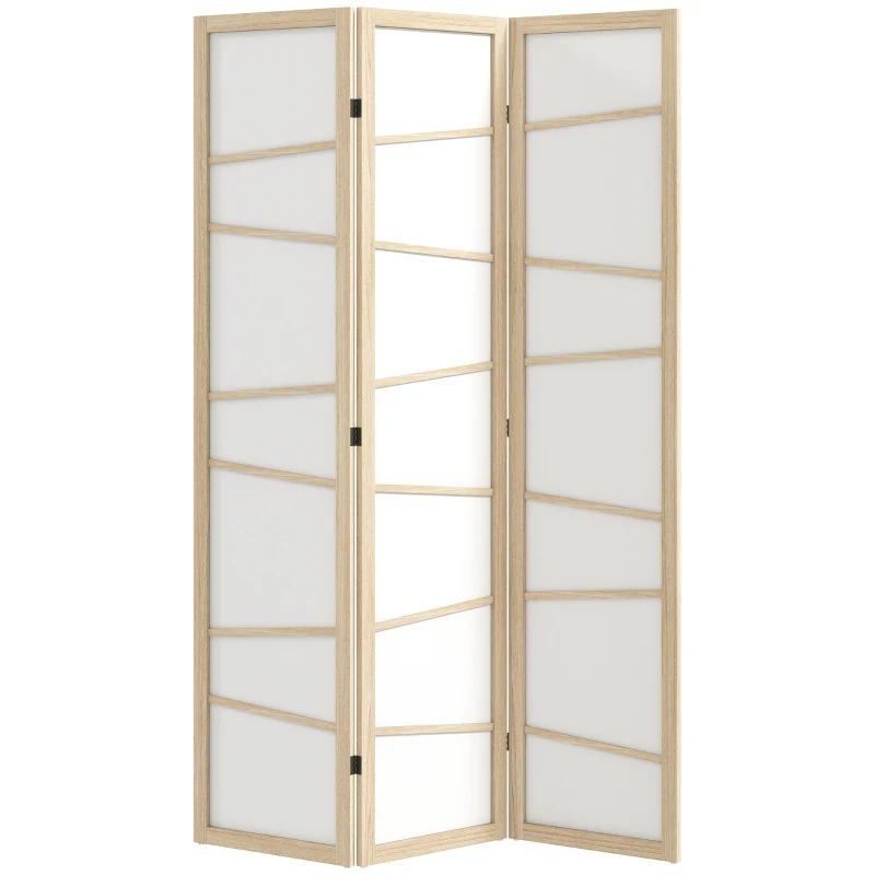 HOMCOM 66.9" Folding Room Divider, 3 Panel Wall Partition with Wood Frame for Bedroom, Home Office, Natural Wood
