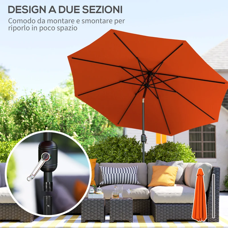 Outsunny 10' x 8' Round Market Umbrella, Patio Umbrella with Crank Handle and Tilt, Outdoor Parasol for Garden, Orange