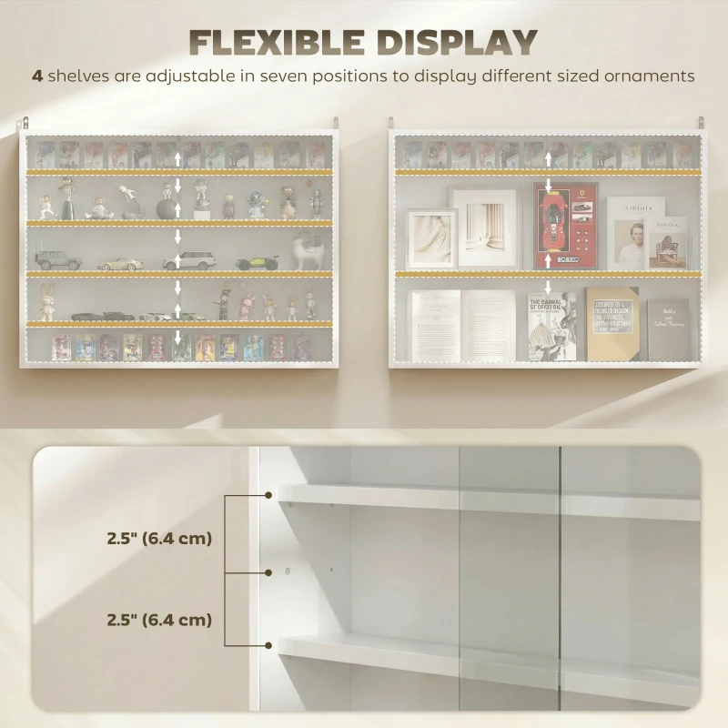 HOMCOM 5-storey Display Cabinet, Shot Glass Display Case, Glass Curio Cabinet with 2 Glass Doors and 4 Adjustable Shelves, White
