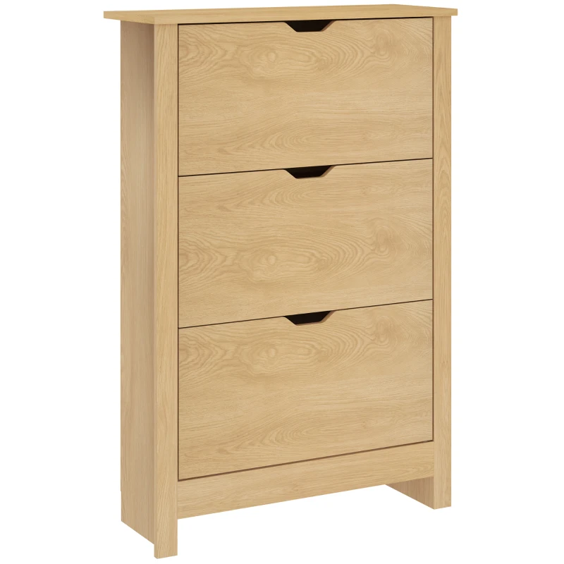 HOMCOM Shoe Storage Cabinet with 3 Flip Drawers and Adjustable Shelves for 12-18 Pairs of Shoes, Natural Wood