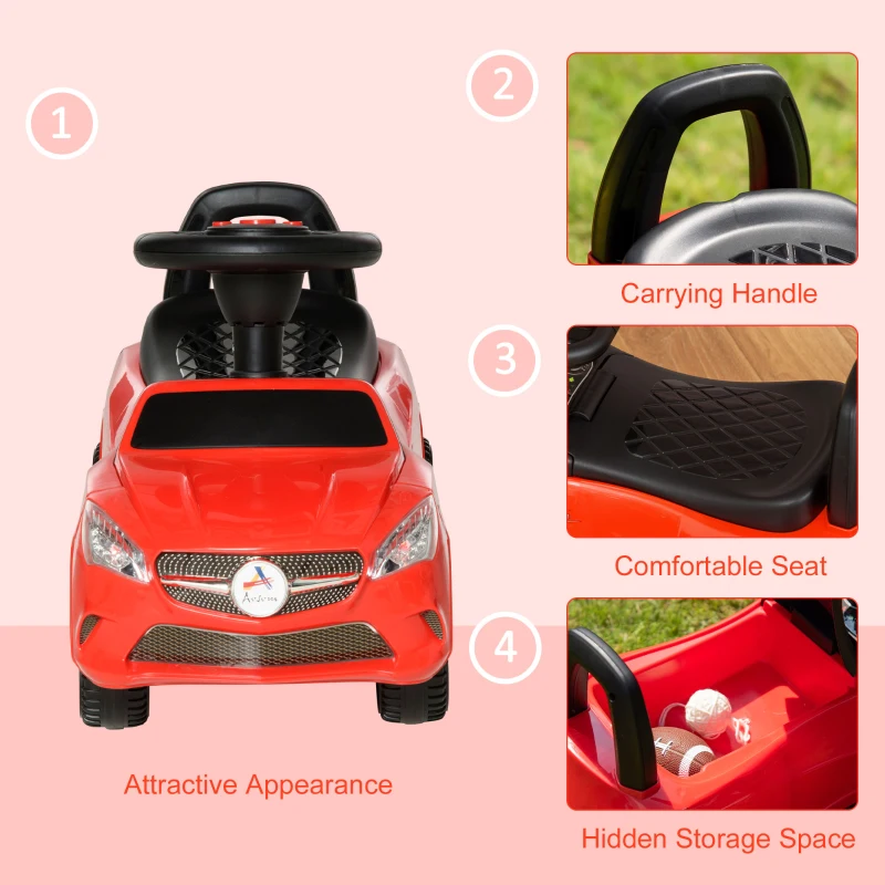 Aosom Kids Ride On Push Car, Foot-to-Floor Walking Sliding Toy Car for Toddler with Under Seat Storage, Music, Headlights Red